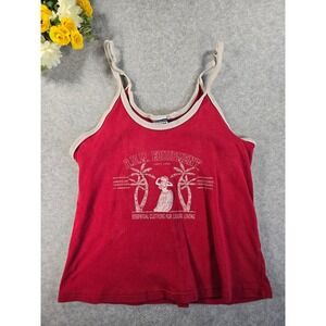 Vintage Y2K B.U.M. Equipment Red Hula Girl Cotton Tank Top LG 90s Grunge Boho